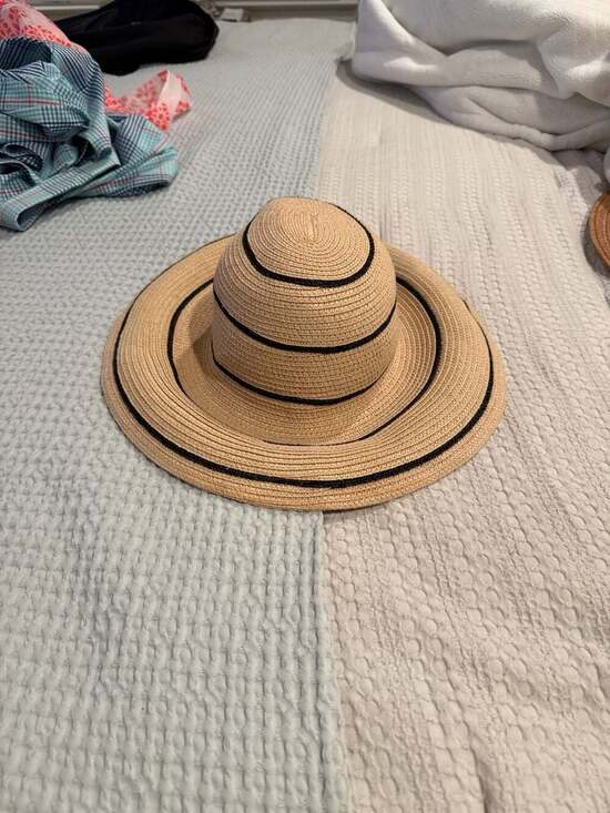 Wallaroo Hat Company Riviera Striped Tan & Black Straw Sun Hat